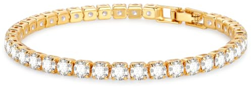 Ahokei Tennis Armband Damen Silber 925 Gold Tennisarmband Damen Geburtsstein Armband Mit Meerblau Weiß AAAAA 4MM Zirkonia 16.5/17.5/18.5/19.5cm,Geschenk für Frauen Geschenk für Sie Freundin