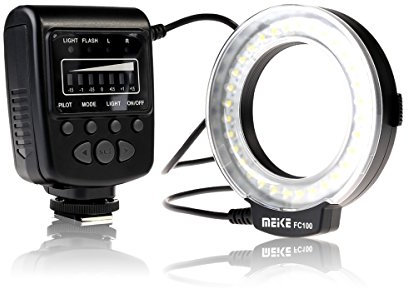 Meike FC-100 LED Macro Ring Flash Light avec écran LCD, contrôle de l'alimentation et bague adaptateur, compatible avec Canon, compatible avec Nikon, Pentax Olympus DSLR Camera Caméscope