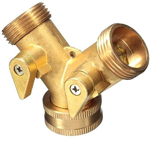 Tech Traders ® [BRASS BODY 3/4'' Brass 2 WAY Double Outside Tap Adaptor Garden Irrigation Hose Connectors-Two Way Brass Tap Manifold Y Style Garden Hose