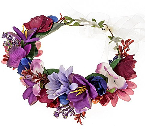Merroyal Blumenmädchen Krone Braut Blumenkrone Mutterschaft Brautjungfer Haarkranz Hochzeit Foto Requisiten Gr. One size, violett