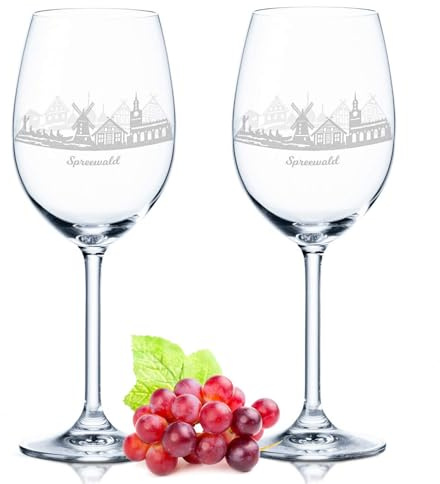 GRAVURZEILE Leonardo Weingläser mit Gravur - Skyline Spreewald im Set - Hochwertige 360° Lasergravur - schönes Geschenk als Andenken, Souvenir oder für Sammler & Weingenießer zum Geburtstag