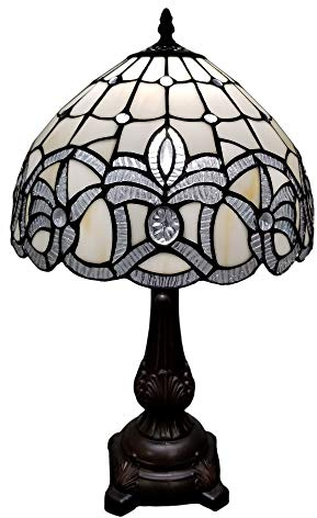 Tiffany Style Table Lamp Banker 19 Tall Stained Glass White Mahogany Elegant Floral Vintage Antique Light Décor Living Room Nightstand Bedroom Handmade Gift AM281TL12B Amora Lighting