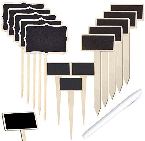 Anyasen 32 Stücke Pflanzenschilder Mini Tafel Holz Schwarz Pflanzenstecker Pflanzschilder Stecketiketten Schwarz Pflanzenstecker Holz Tafel mit löschbarer weißer Stift, für Beschriften Blumentopf