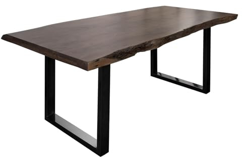 MASSIVMOEBEL24.DE | Baumtisch Akazie 200x100x77 grau lackiert/U-Beine anthrazit glänzend Freeform 5