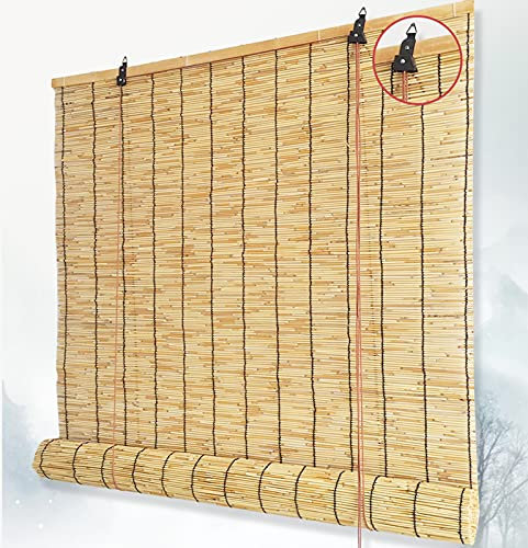 Natural Schwarz Linie Schilf Vorhang,Rollo Bambus Für Fenster,Außen- Schilf Vorhang,Bambusrollo Sonnenschutz Vorhang Balkon Dekoration,Sonnenschutz/Atmungsaktiver,Anpassbar (90x240cm(36x95in))