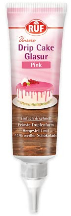 RUF Drip Cake Glasur Pink, weiße Schokolade-Glasur in der Tube, zum Glasieren von Tropfen-Kuchen, Naked-Cakes, Cupcakes & Torten, glutenfrei, 1 x 125g