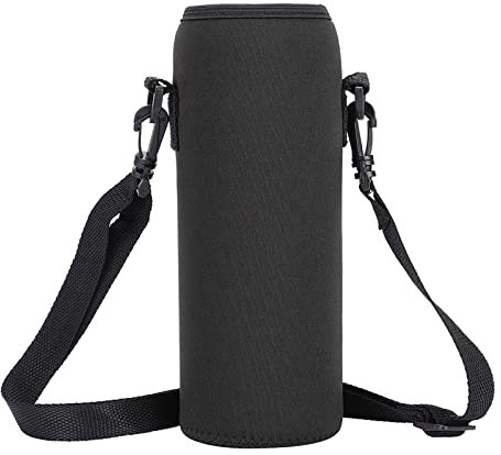 Nimomo Neoprene per Bottiglia di Vetro, Borse Termiche Bottiglie, Copri d'Acqua Borsa Trasporto in 1000 ml Custodia con Cinturino Tracolla Viaggio (Nero)