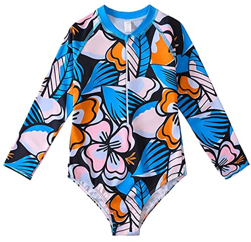 SEAUR Fille Maillot de Bain 1 Pièce Manches Longues Combinaison Natation Surf Baignade Eté Enfant Fille Rashguard Anti UV Plage 104-158cm 140