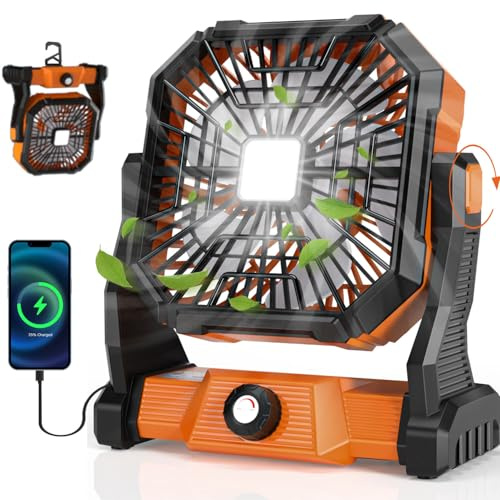 Portable Camping Fan,20000mAh Rechargeable Battery Powered Fan with LED Lantern, USB-C Battery Operated Fans,Ultra Quiet, for Outdoor Indoor Use,Travel, Tent,Beach, Picnic,Barbecue, Fishing,Home