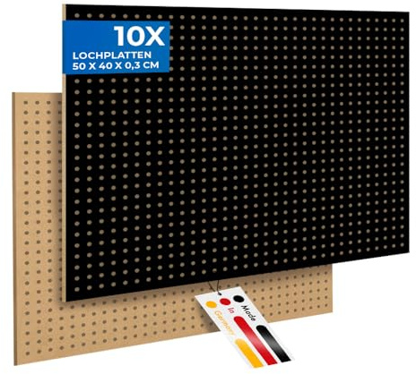 PEGBOARD Mini Lochwand aus Holz (MDF) 50 x 40 x 0,3 cm - Lochung Ø5 mm Abstand 15 mm - schwarz lackiert - Hergestellt in Deutschland (10)