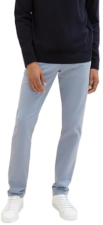 TOM TAILOR herr slim fit chinos byxor av stretch piké med bälte, 34818 – Ljusblå Zig Zag Structure, 36W / 34L