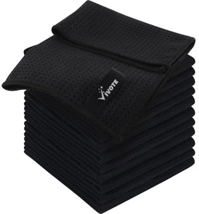 VIVOTE Paño de Microfibra Negro para gofres de Cocina, súper Absorbente y Grueso, paños de Limpieza para el hogar, sin Pelusas, Multiusos, 30 cm x 30 cm, 12 Unidades