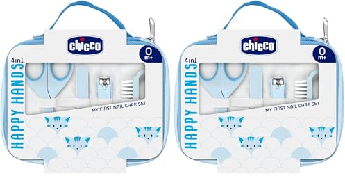 Chicco Set Manicure Bambino, Con Forbicine, Limetta in Cartone, Tagliaunghie, Spazzolino per Unghie, Azzurro, 0 Mesi+ (Confezione da 2)