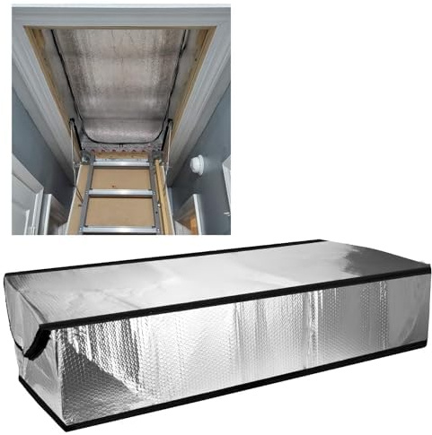 Copertura isolante per Scala Mansarda 64 x 138 x 28 cm, Tenda isolante ignifuga per mansarda con cerniere, barriera antiradiazioni riflettente