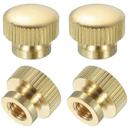 sourcing map Knurled Thumb Nuts, 4Pcs M6 x D14mm x H11mm Brass High Head Blind Hole with Collar High Head Blind Hole Round Knobs Fasteners for 3D Printer Parts, Machine Tools