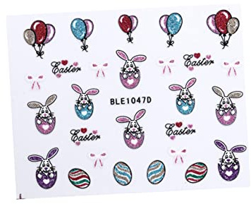 FRCOLOR 6 Blätter Ostern Nagelkunst Glitzer Nagelkunst Nagelabziehbilder zu Ostern Nagelaufkleber-Set Nagelsticker Nagelkunstaufkleber Nailart-Schablonen Nagelschablonen Karikatur