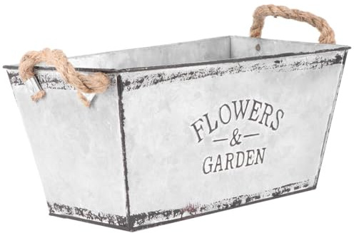 POPETPOP Eisenblumeneimer Mit Hanfseilgriff 9.84X5.31X4.92 Zoll Blumenkorb Für Trockenblumen Und Frische Blumen Garten Balkon Innenbereich