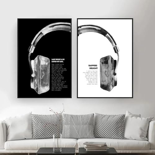 BMGKYAGL Hip-Hop-Rapper Delight – Songtext, Musikzitat, großes Poster und Druck, Headset-Wandkunst, Bild für Wohnzimmer, Heimdekoration, dekorativ, 20 x 30 x 2 cm, rahmenlos