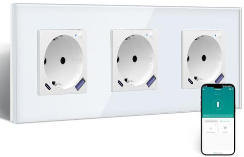 BSEED ZigBee Steckdose mit USB C 20W Schnellladegerät mit Verbrauchsmessung,Smart Steckdose Unterputz für Alexa/Google Home,Smart Wandsteckdose mit Strommessung 16A,3 Fach Weiß(Gateway Hub Bedarf)