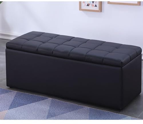 WEIDPHL Ottomane Mit Stauraum, Rechteckiger Gepolsterter Fußhocker, Leder-Fußhocker Für Wohnzimmer, Fußstütze Für Couch, Pouf, Schlafzimmer Und Flur,Schwarz,Small
