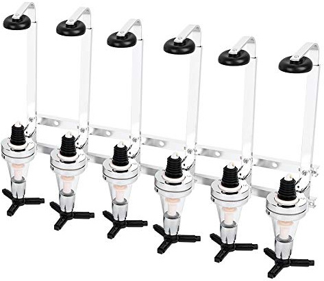 Dispensador de Licor Montado en la Pared de 6 Botellas, Soporte de Mayordomo de Bar Vino óptico Cerveza Botella de Alcohol Soporte para Bebidas Boquilla Giratoria Juego de Vasos