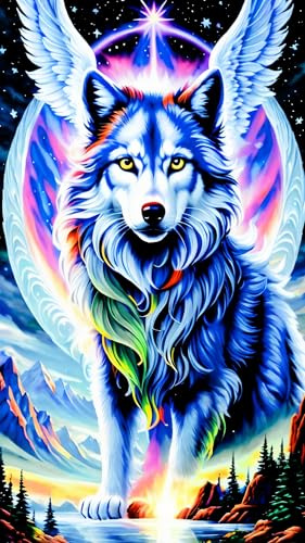 ARTGOTO Diamond Painting Eckige Steine Groß XXL Bilder Erwachsene,40x70cm Wolf A,5D Diamant Painting Set Viereckige Quadratische Steine mit Zubehör Für Wohnzimmer Dekoration