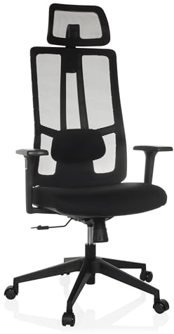 hjh OFFICE Bürostuhl ergonomisch TRAMORE Kopfstütze und Rückenlehne verstellbar, Atmungsaktiver Drehstuhl, Sitz gepolstert, Schwarz