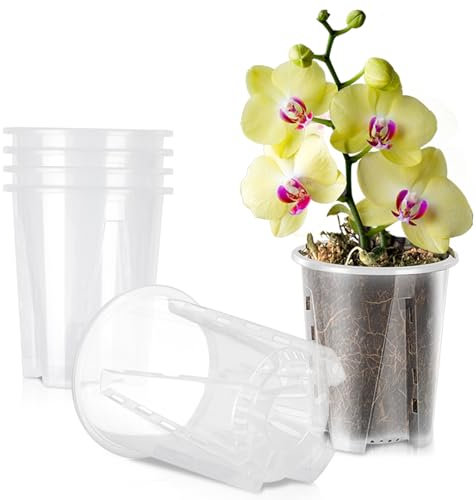 Jordbrux Clear Orchid Pot, 6pcs 18cm Plastic Plant Pots with Drainage Holes, Plastic Plant Pot Nursery Pots for Orchids, Succulents, Houseplants