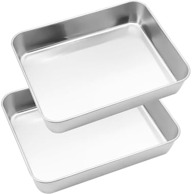 Seahelms 2er Set Backblech Klein Edelstahl Auflaufform Kuchenblech Ofenblech 31x24x5cm Rechteckig Tiefes Fettpfanne für Backen Braten Servieren, Ungiftig ＆Gesund, Leicht zu Reinigen＆Spülmaschinenfest