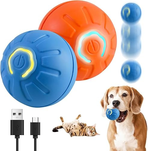 HOIDOKLY Interaktives Hundespielzeug, 2025 Neues Haustier Hüpfball Hundespielzeug mit intelligenter Weckfunktion, Wiederaufladbares, Hindernisvermeidendes Aktives Rollen (Blau+Orange)