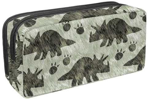 VAPOKF Federmäppchen, Federmäppchen, Schüler-Schreibwaren-Tasche für Teenager, Jungen, Mädchen, Schule, Bürobedarf – Jurassic Triceratops Dinosaurier-Silhouette, multi, 2.3x8.2x3.9in/6x21x10cm,