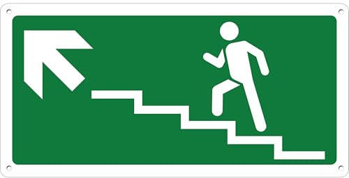 Pubblimania Escaleras ascensión izquierda salida de emergencia | Señal de aluminio compuesto de 3 mm exterior interior (escalera izquierda subida, 1 unidad)