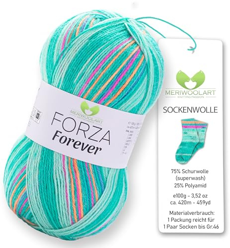 MeriWoolArt® Sockenwolle 4-fädig – 100g Merino Wolle Garn zum Stricken & Häkeln, 75% Schurwolle (superwash), 25% Polyamid, 420m – Ideal für Socken für Herren und Damen, Pullover & Cardigans 2708