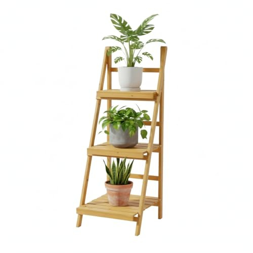 Mucola Pflanzentreppe Blumentreppe Holz 3 Ebenen 43x44x109 cm Braun | Leiterregal für Terrasse, stabile Konstruktion, platzsparend durch vertikale Stellflächen, inkl. Montagematerial, Blumenregal