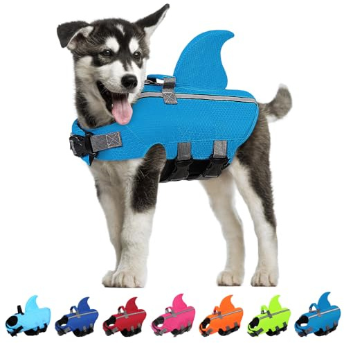 SUNFURA Hundeschwimmweste Hai Schwimmweste für Hunde, Verstellbare Schwimmweste mit hohem Auftrieb, Sicherheit Lebensretter mit Rettungsgriff für Französische Bulldogge Kleine Mittlere Rassen