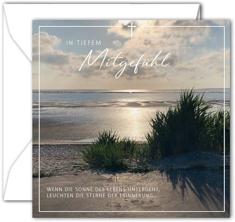 RotfuchsDesign - Stimmungsvolle Trauerkarte mit Umschlag Beileidkarte mit Spruch Kondolenzkarte Klappkarte Gedenkkarte Abschied Trauerfeier Beerdigung Anteilnahme (14,8x14,8 cm) Motiv: Sonnenuntergang