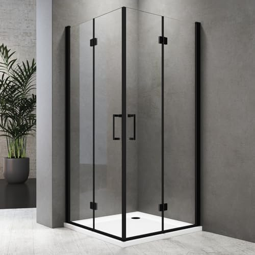 Duschabtrennung 90x100cm Schwarz Duschkabine Drehfalttür 100x90 cm Falttür Eckeinstieg Drehfalttür 180° Dusche Duschabtrennung 6mm NANO Glas Höhe 195cm