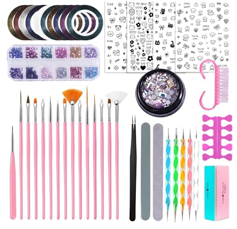 Nail Art Brushes Set, 45 Pcs Nail Art Brushes Dotting Tools & Nail Sticker | Nail Art Brushes, Nail Art Kit Brushes Sticker Dotting Tools Rhinestones Dust Brush, Nail Art Set for Beginners Girls Woman