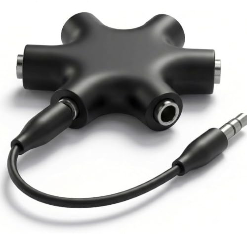 Headphone Splitter, 3.5mm Male to Female Audio Splitter, 5 Way Earphone Adapter Stereo Headset Audio Extension Cord Compatible with iPhone Smartphone Laptop PS4 Xbox MP3 Player Speaker (Black)