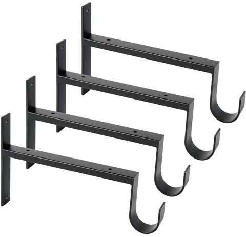 OVOV Heavy Duty Closet Rod Bracket 4 Pack Wall Mounted Black Closet Shelf Brackets with Rod Holder 12 Inch Metal Shelf Support for Hanging Clothes and Home Storage