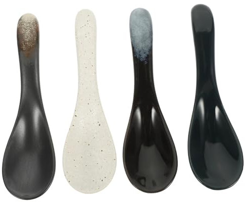MUCKLILY 4 Cucharas de Sopa de Cerámica Diseño de Mármol, Mango Ergonómico y Superficie Lisa, Ideales para Gachas, Sopa y Uso Diario Hogar