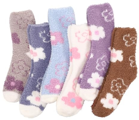 Halinuia 6 paia di calze morbide da donna, calde e soffici, calze termiche da letto per Natale come regali, multicolore fiori, 36-41