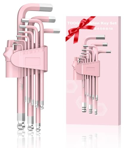 TOOGOND 9 PCS Pink Allen Key Set, Cr-V Pink Allen Wrench Set Tools for Women, Long Ball End Hex Key Set, Size 1.5-10mm with Colour-Coding for Home Repair and Ideal Gifts for DIY Enthusiasts