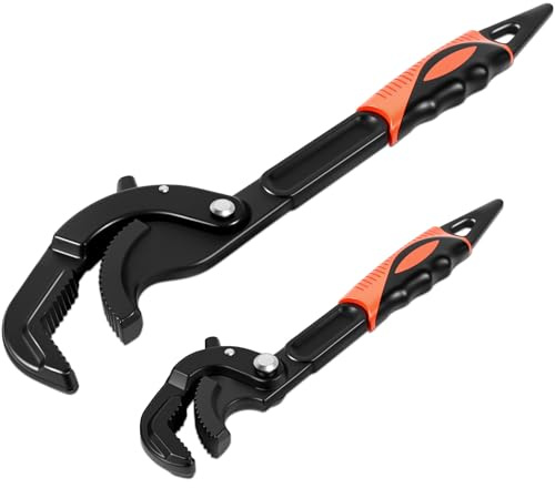 DikTalk Self-Adjusting Pipe Wrench Set, 10 & 15, Power Grip for Plumbing & Auto Repair, 14-60mm Jaw, Anti-Slip Teeth, Chromium Steel