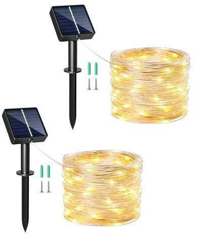 [2 Pacchi ]Catena Luci Solari Esterno, 5M 50LED Luci Solari da Giardino Esterno 8 Modalità IP65 Impermeabile Luci Esterno Decorative Per Patio Natale Matrimoni Festa[Classe di efficienza energetica G]