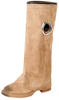 Stivali al Ginocchio da Donna con Tacco Basso per Camminate Tutto Il Giorno, Stivali da Equitazione in Morbido camoscio Extra per Serate in Discoteca, Viaggi e Outfit da Festival,Beige,35 EU