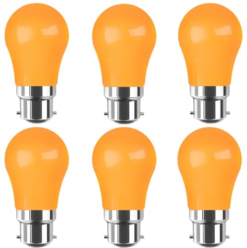 WULUN B22 Ampoule LED Couleur, A50 Piriforme, 3W équivalent 30W lampe halogène, B22 LED Baïonnette, AC 220V, Pour Mariage, Noël, fête, décoration de bar, Orange, 6 Pcs