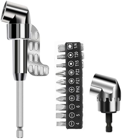 Tournevis à angle droit 105 degrés et adaptateur d'entraînement avec tige hexagonale de 1/4 et ergonomique