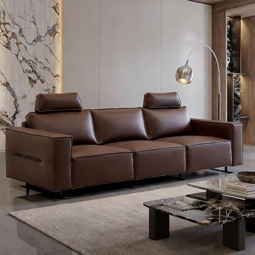 Italiensk retro modern minimalistisk lädersoffa, massiv träram, rymlig och mjuk soffa, modern stor storlek, lämplig för vardagsrum/kontor/lägenhet.