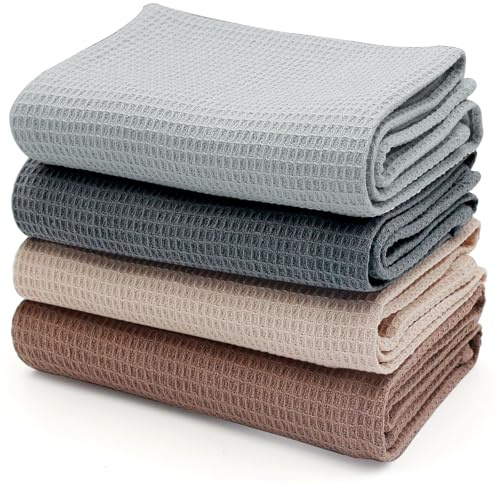 Gebrazy Strofinacci Cucina Cotone, Canovacci Cucina Cotone45 x 65 cm, 4 Pezzi in Aspetto Cialda, Asciugamani Cucina Super Assorbente